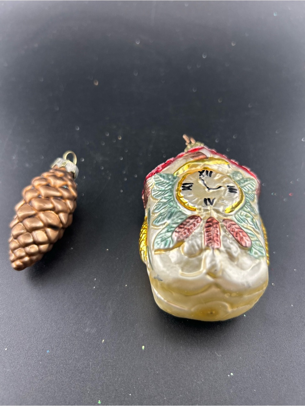 Vintage Inge-Glas German Blown Glass Cuckoo Clock Ornament/Pinecone set of two